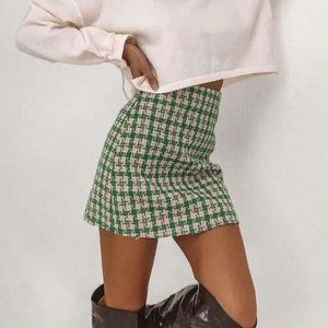 Princess Polly green plaid Nicola tweed mini skirt